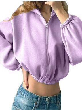 Cropped Weekday Lavender Zip Hoodie
